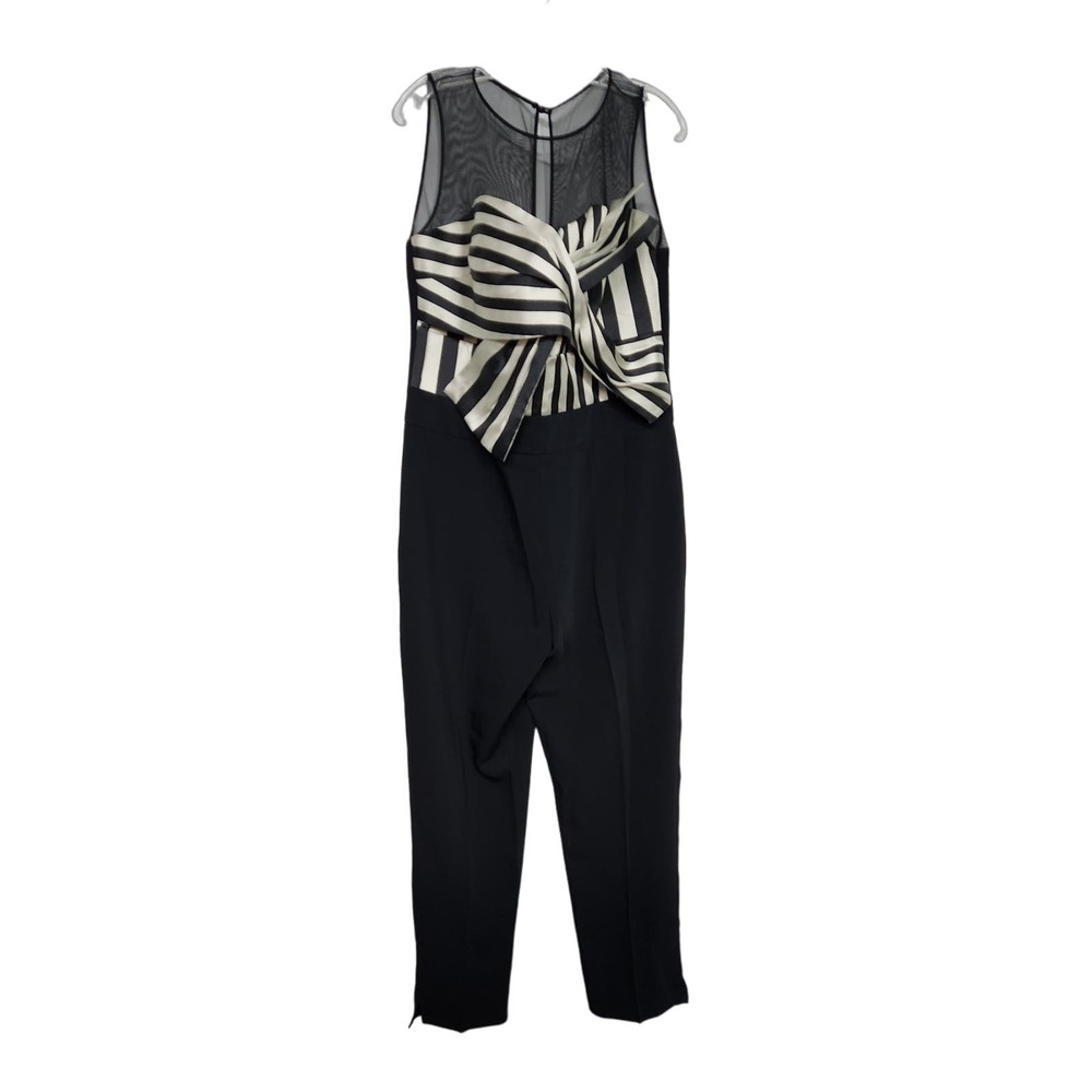 Explosion Mesh Yoke Striped Bodice Black Jumpsuit 44